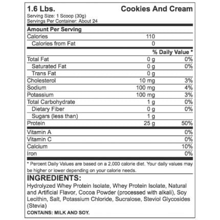 Tabla nutricional ISO 100 1.6LB