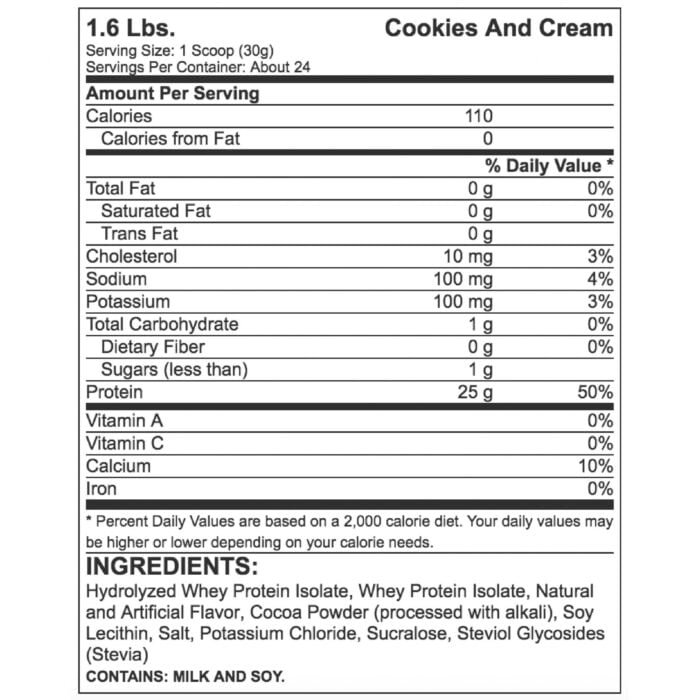 Tabla nutricional ISO 100 1.6LB