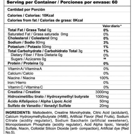 Tabla nutricional Crea Stack